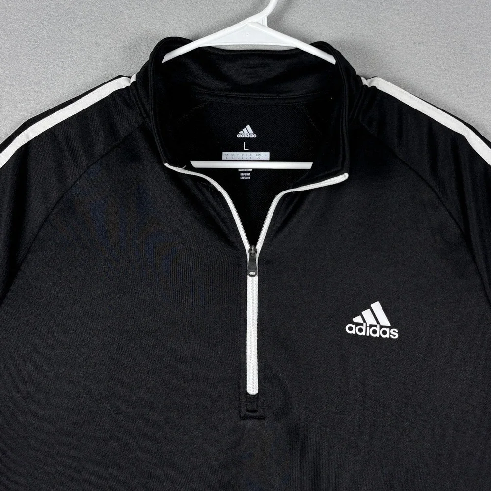 Adidas Golf 1/4 Zip Pullover 3-Stripe Performance Fleece Large Black